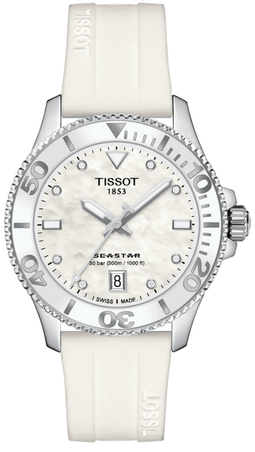  Shop Authentic Tissot Seastar 1000 Mother of Pearl White Dial White Rubber Strap Watch for Women - T120.210.17.116.00 - Luxxuri