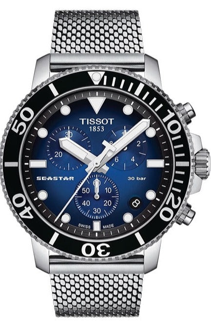  Shop Authentic Tissot Seastar 1000 Chronograph Blue Dial Silver Mesh Bracelet Watch For Men - T120.417.11.041.02 - Luxxuri