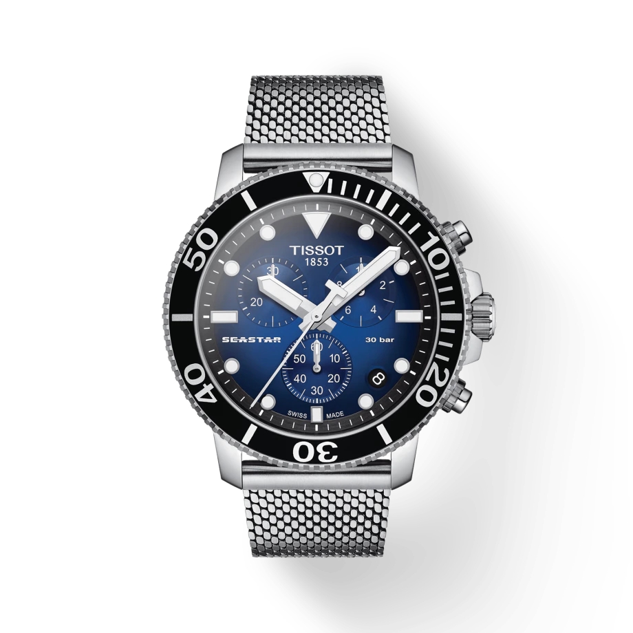  Shop Authentic Tissot Seastar 1000 Chronograph Blue Dial Silver Mesh Bracelet Watch For Men - T120.417.11.041.02 - Luxxuri