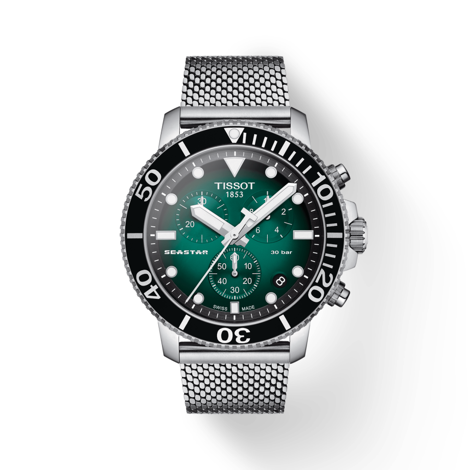  Shop Authentic Tissot Seastar 1000 Chronograph Green Dial Silver Mesh Bracelet Watch For Men - T120.417.11.091.00 - Luxxuri