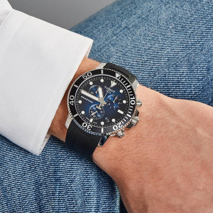  Shop Authentic Tissot Seastar 1000 Chronograph Blue Dial Black Rubber Strap Watch For Men - T120.417.17.041.00 - Luxxuri