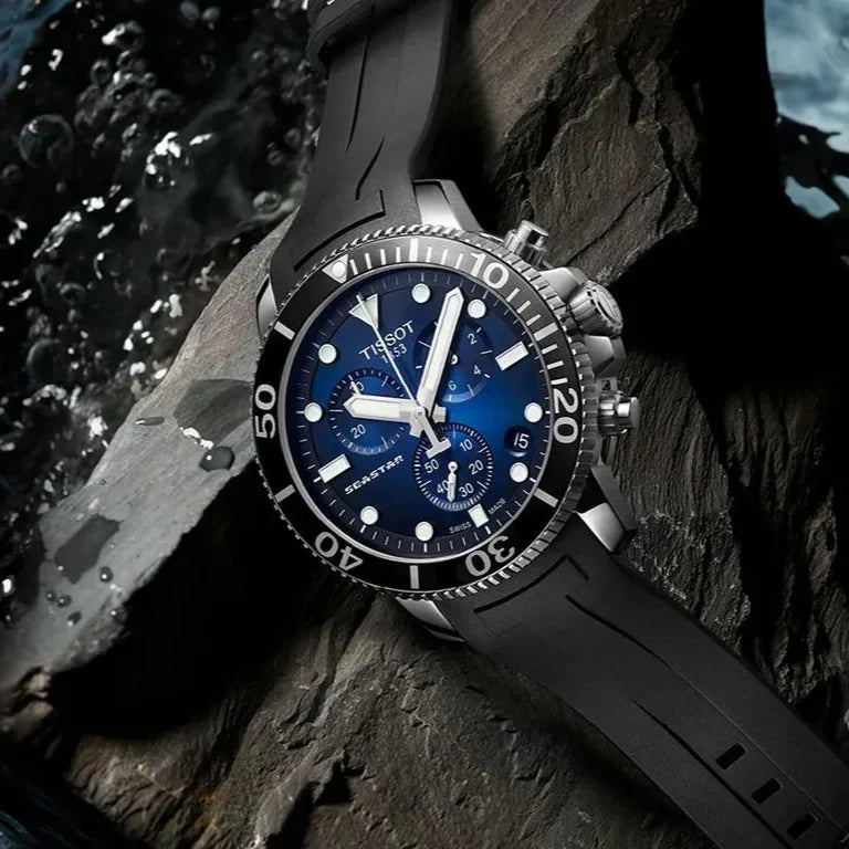  Shop Authentic Tissot Seastar 1000 Chronograph Blue Dial Black Rubber Strap Watch For Men - T120.417.17.041.00 - Luxxuri