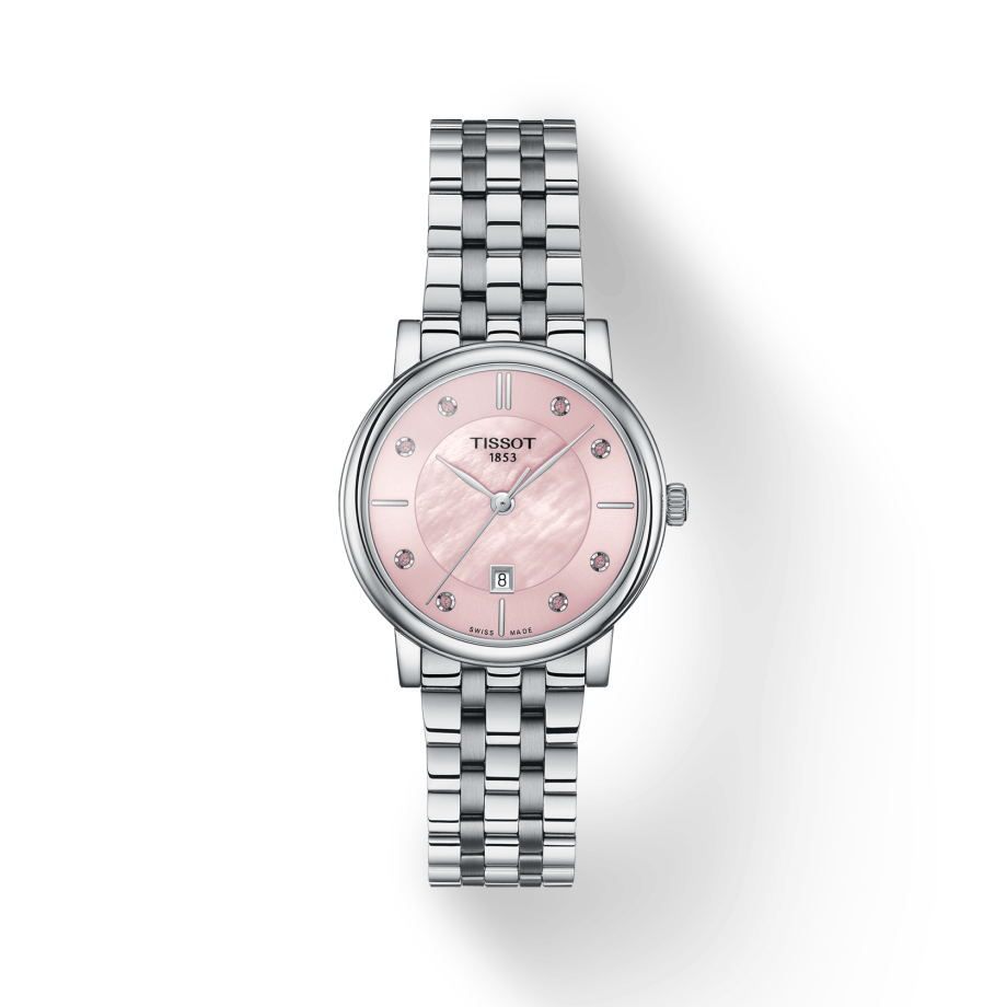  Shop Authentic Tissot T Classic Carson Premium Lady Mother of Pearl Pink Dial Silver Steel Strap Watch For Women - T122.210.11.159.00 - Luxxuri