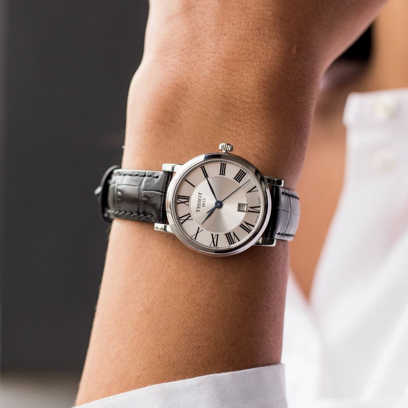  Shop Authentic Tissot Carson Premium Lady Silver Dial Black Leather Strap Watch For Women - T122.210.16.033.00 - Luxxuri