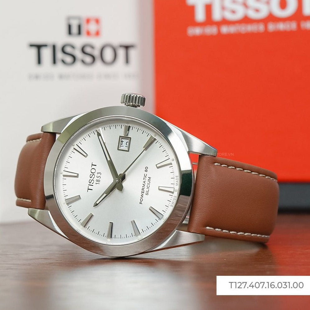  Shop Authentic Tissot Gentleman Powermatic 80 Silicium Silver Dial Brown Leather Strap Watch For Men - T127.407.16.031.00 - Luxxuri