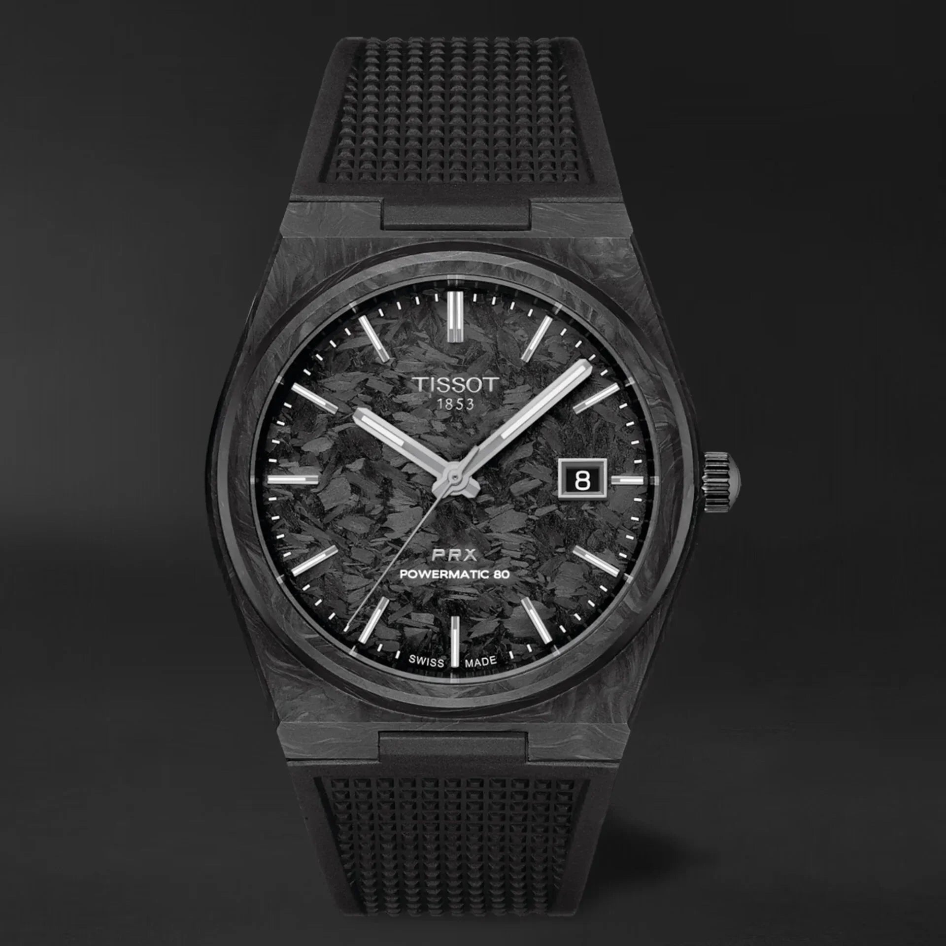  Shop Authentic Tissot PRX Powermatic 80 Carbon Black Dial Black Rubber Strap Watch for Men - T137.907.97.201.00 - Luxxuri