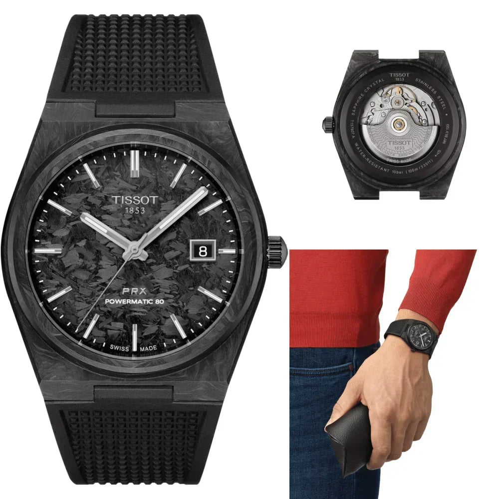  Shop Authentic Tissot PRX Powermatic 80 Carbon Black Dial Black Rubber Strap Watch for Men - T137.907.97.201.00 - Luxxuri
