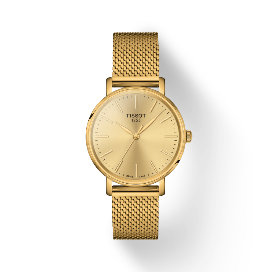  Shop Authentic Tissot Everytime Lady Gold Dial Gold Mesh Bracelet Watch for Women - T143.210.33.021.00 - Luxxuri