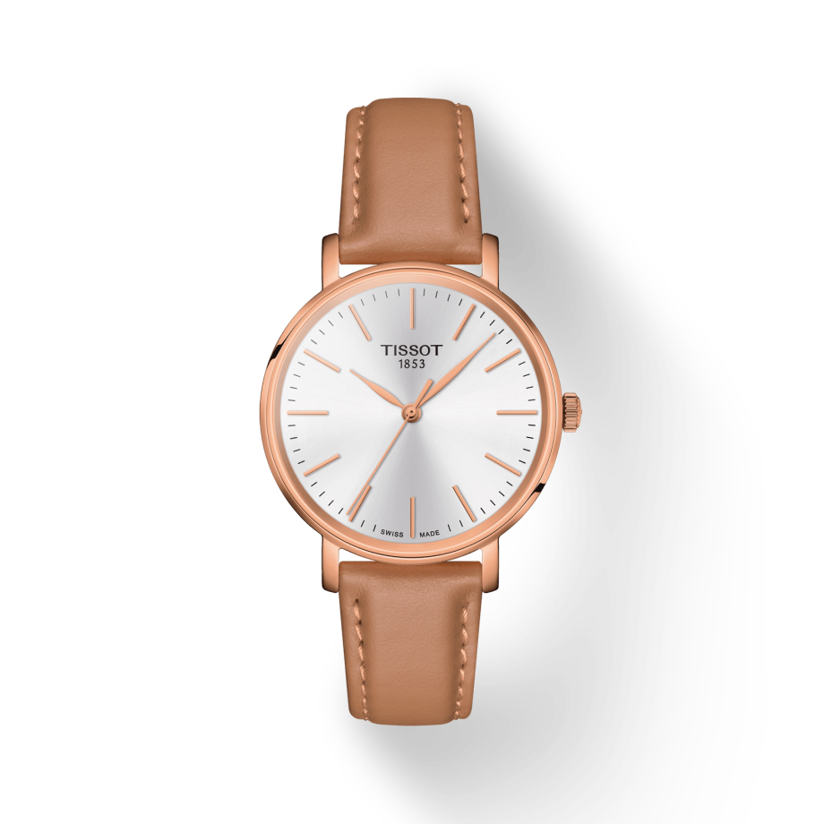  Shop Authentic Tissot Everytime Lady Silver Dial Brown Leather Strap Watch for Women - T143.210.36.011.00 - Luxxuri