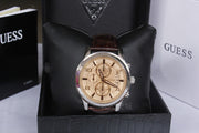  Shop Authentic Guess Exec Chronograph Quartz Gold Dial Brown Leather Strap Watch for Men - W0076G3 - Luxxuri