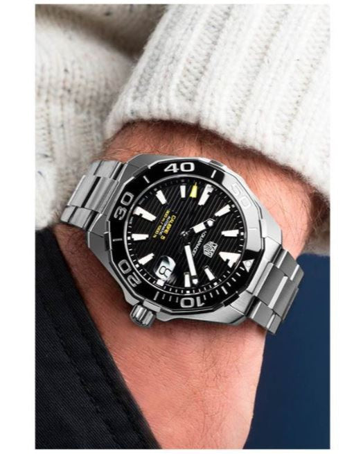 Shop Authentic Tag Heuer Aquaracer Automatic Black Dial Silver Steel Strap Watch for Men - WAY211A.BA0928 - Luxxuri