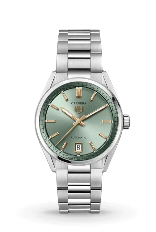  Shop Authentic Tag Heuer Carrera Date Automatic 18K Green Dial Silver Steel Strap Watch for Women - WBN2312.BA0001 - Luxxuri