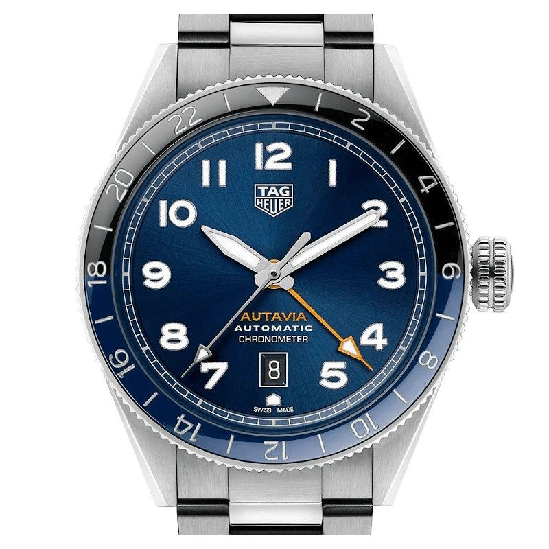  Shop Authentic Tag Heuer Autavia Cosc GMT Automatic Blue Dial Silver Steel Strap Watch for Men - WBE511A.BA0650 - Luxxuri