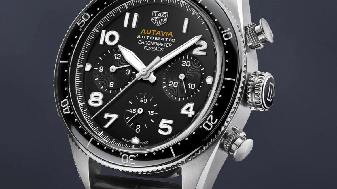  Shop Authentic Tag Heuer Autavia Chronometer Flyback Automatic Chronograph Black Dial Black Leather Strap Watch for Men - CBE511A.FC8279 - Luxxuri