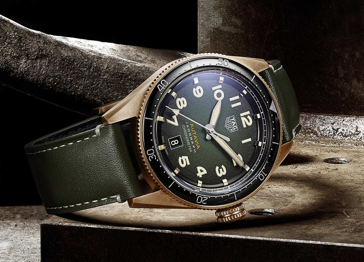  Shop Authentic Tag Heuer Autavia Calibre 5 Automatic Olive Green Dial Green Leather Strap Watch for Men - WBE5190.FC8268 - Luxxuri