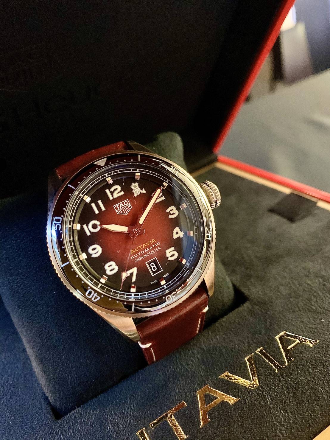  Shop Authentic Tag Heuer Autavia Calibre 5 Chinese New Year Maroon Dial Maroon Leather Strap Watch for Men - WBE5193.FC8300 - Luxxuri