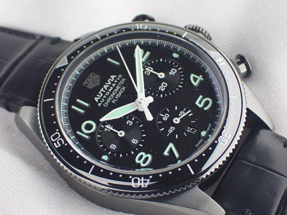  Shop Authentic Tag Heuer Autavia Chronometer Flyback Chronograph Black Dial Black Leather Strap Watch for Men - CBE511C.FC8280 - Luxxuri