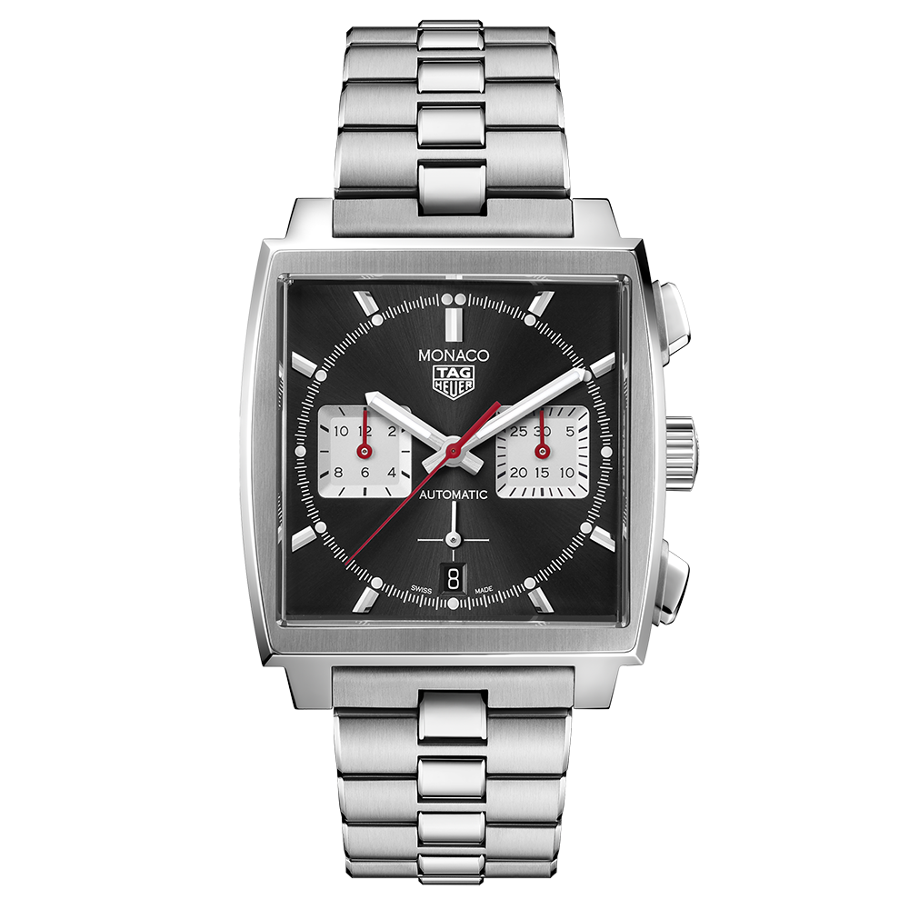  Shop Authentic Tag Heuer Monaco Automatic Chronograph Black Dial Silver Steel Strap Watch for Men - CBL2113.BA0644 - Luxxuri