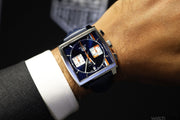  Shop Authentic Tag Heuer Monaco Gulf Automatic Chronograph Blue Dial Blue Leather Strap Watch for Men - CBL2115.FC6494 - Luxxuri