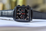  Shop Authentic Tag Heuer Monaco Automatic Chronograph Black Dial Black Leather Strap Watch for Men - CBL2180.FC6497 - Luxxuri