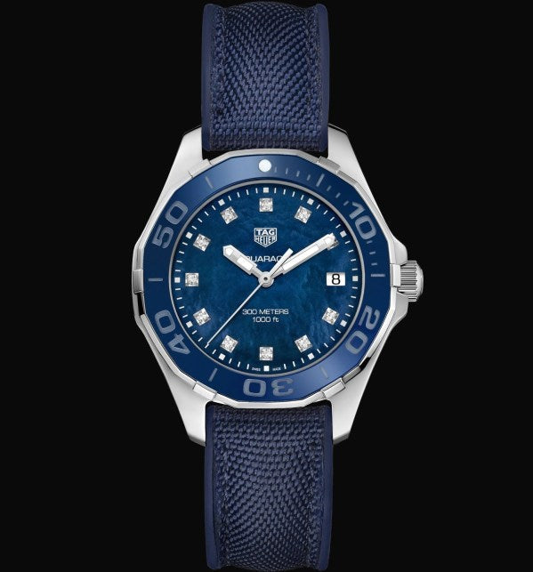  Shop Authentic Tag Heuer Aquaracer Quartz Mother of Pearl Blue Dial Blue NATO Strap Watch for Women - WAY131L.FT6091 - Luxxuri