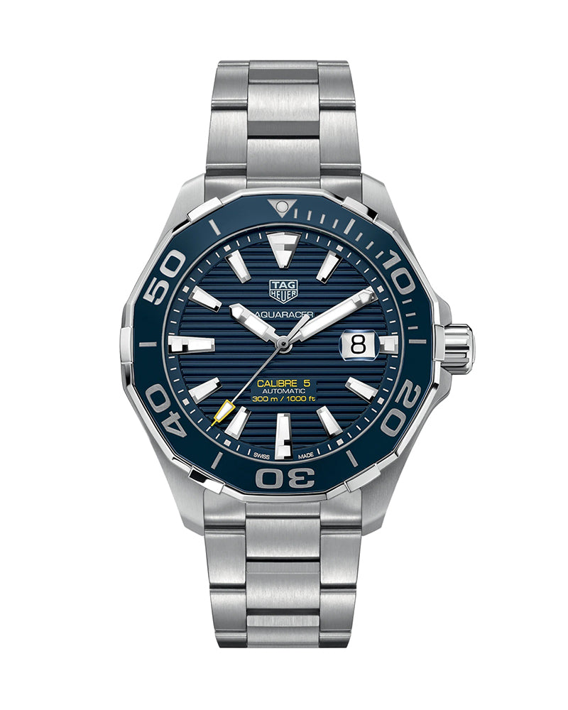  Shop Authentic Tag Heuer Aquaracer Calibre 5 Blue Dial Silver Steel Strap Watch for Men - WAY201B.BA0927 - Luxxuri