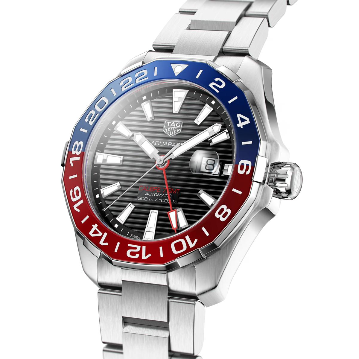  Shop Authentic Tag Heuer Aquaracer GMT Caliber 7 Pepsi Black Dial Silver Steel Strap Watch for Men - WAY201F.BA0927 - Luxxuri