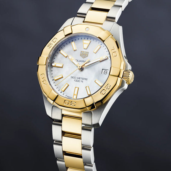  Shop Authentic Tag Heuer Aquaracer Mother of Pearl Dial Two Tone Steel Strap Watch for Women - WBD1320.BB0320 - Luxxuri