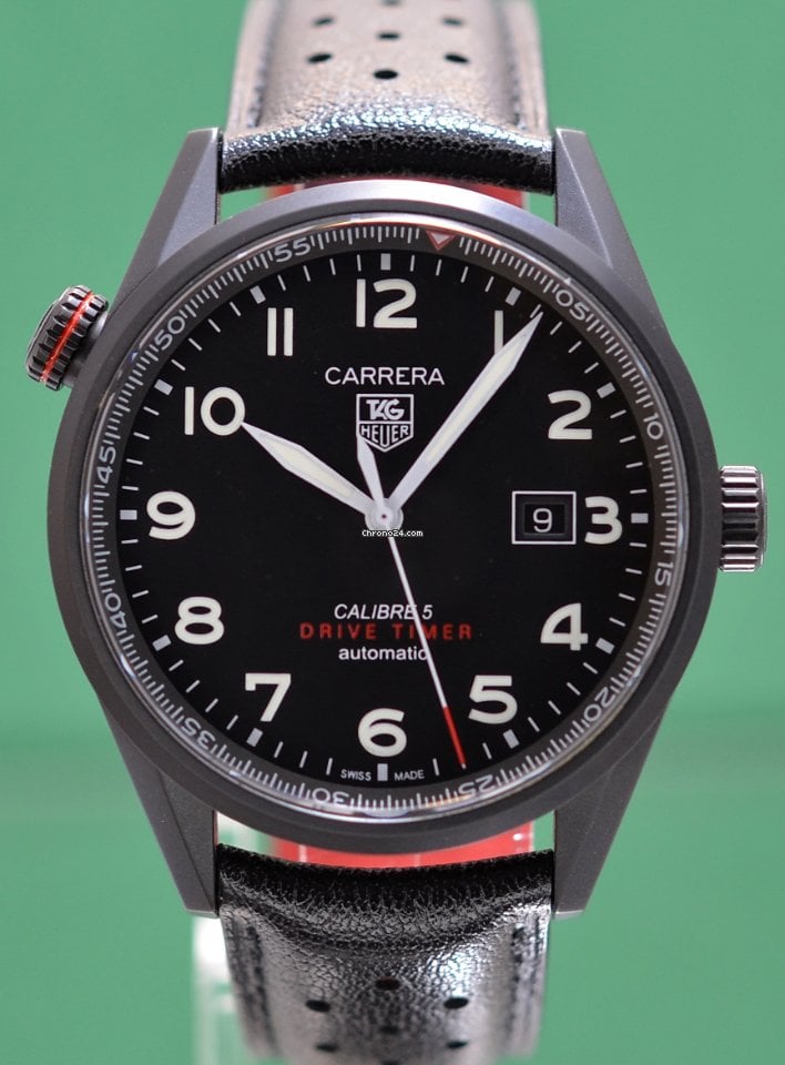  Shop Authentic Tag Heuer Carrera Calibre 5 Drive Timer Black Dial Black Leather Strap Watch for Men - WAR2A80.FC6337 - Luxxuri
