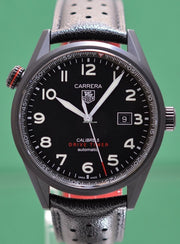  Shop Authentic Tag Heuer Carrera Calibre 5 Drive Timer Black Dial Black Leather Strap Watch for Men - WAR2A80.FC6337 - Luxxuri