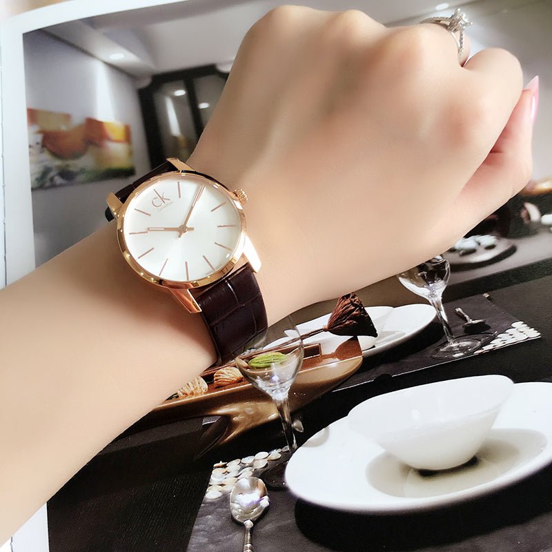  Shop Authentic Calvin Klein City Silver Dial Black Leather Strap Watch For Women - K2G23520 - Luxxuri