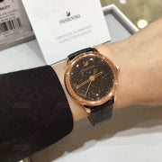  Shop Authentic Swarovski Crystalline Hours Black Dial Black Leather Strap Watch for Women - 5295377 - Luxxuri