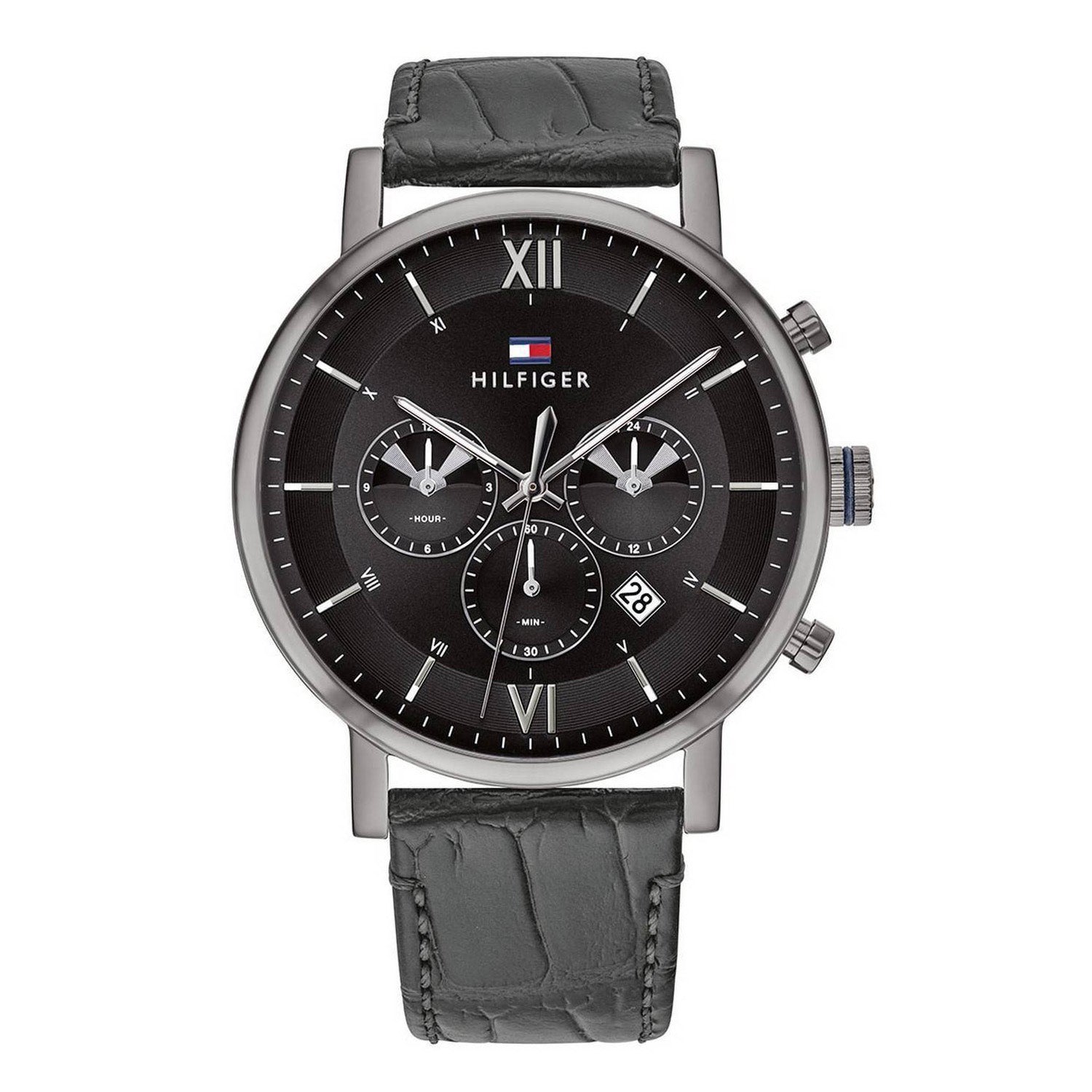 Shop Authentic Tommy Hilfiger Evan Black Dial Black Leather Strap Watch for Men - 1710395 - Luxxuri