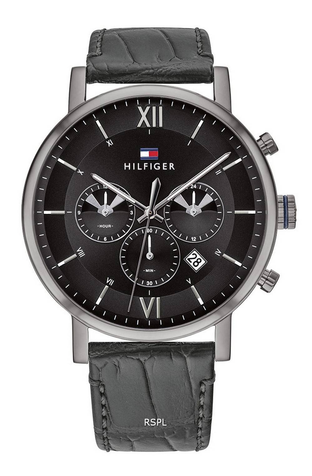  Shop Authentic Tommy Hilfiger Evan Black Dial Black Leather Strap Watch for Men - 1710395 - Luxxuri