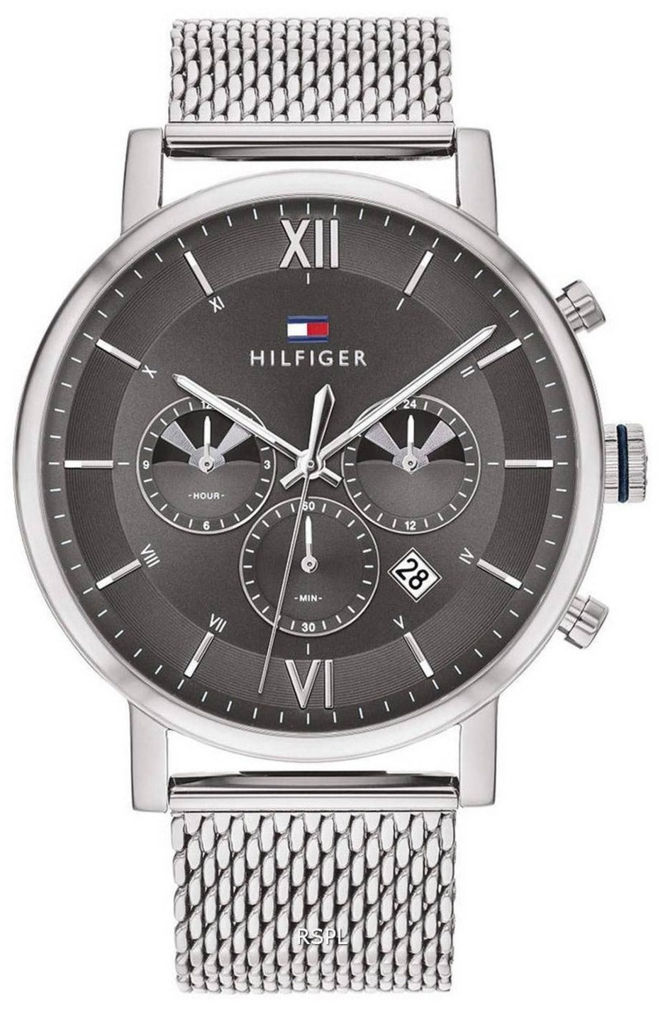  Shop Authentic Tommy Hilfiger Evan Grey Dial Silver Mesh Bracelet Watch for Men - 1710396 - Luxxuri