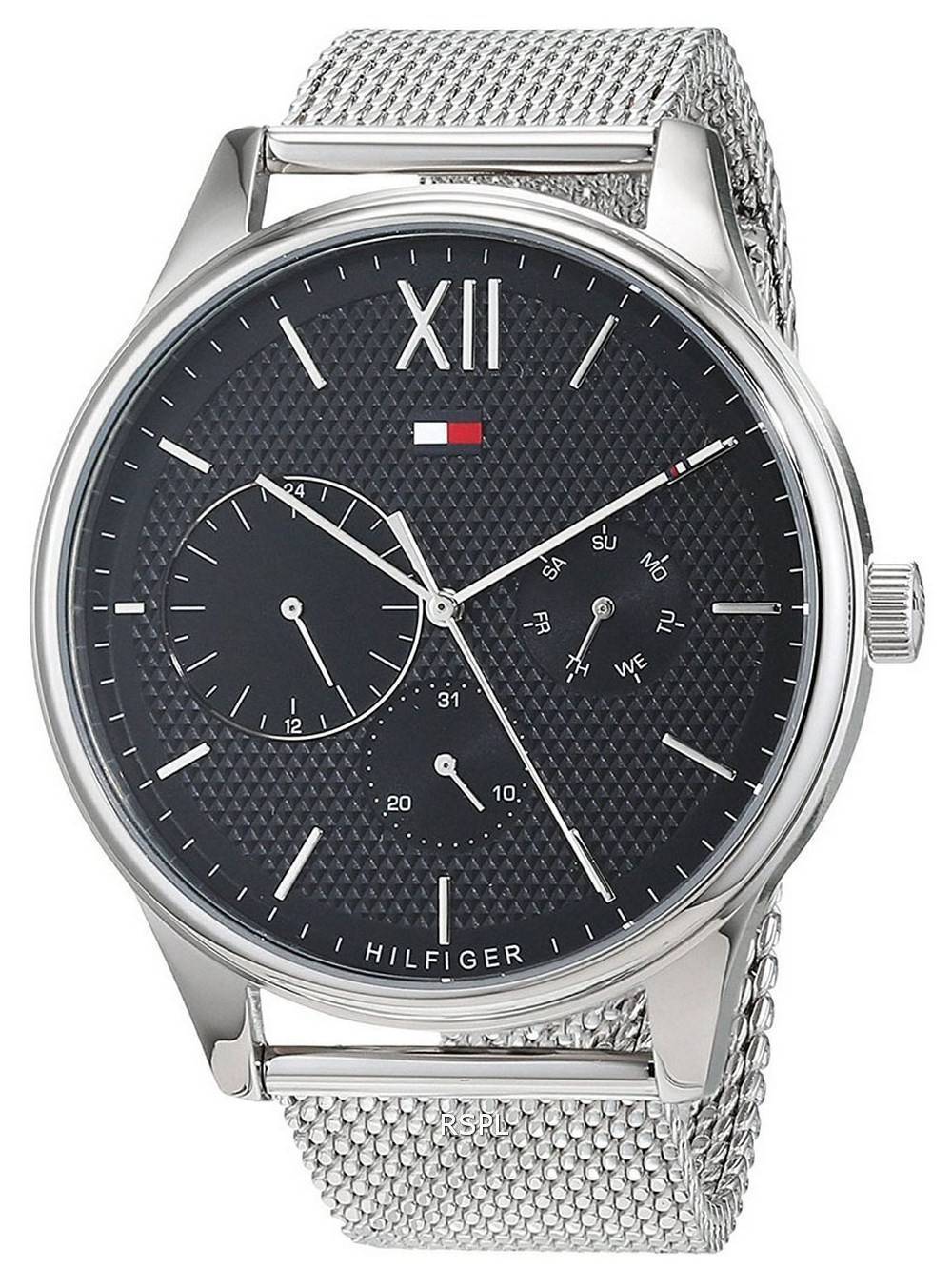  Shop Authentic Tommy Hilfiger Damon Quartz Chronograph Black Dial Silver Mesh Bracelet Watch for Men - 1791415 - Luxxuri