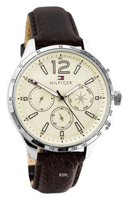  Shop Authentic Tommy Hilfiger Gavin Chronograph White Dial Brown Leather Strap Watch for Men - 1791467 - Luxxuri