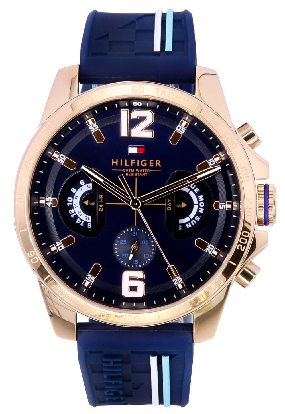  Shop Authentic Tommy Hilfiger Decker Multifunction Blue Dial Blue Rubber Strap Watch for Men - 1791474 - Luxxuri