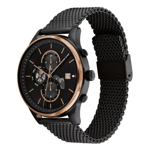  Shop Authentic Tommy Hilfiger Weston Chronograph Black Dial Black Mesh Bracelet Watch For Men - 1710505 - Luxxuri