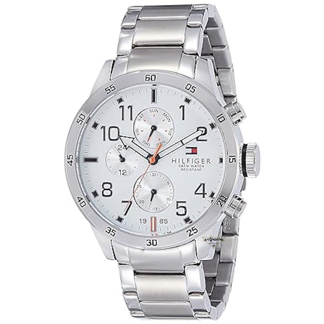  Shop Authentic Tommy Hilfiger Trent Multifunction White Dial Silver Steel Strap Watch for Men - 1791140 - Luxxuri