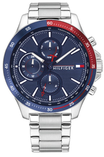  Shop Authentic Tommy Hilfiger Bank Chronograph Blue Dial Silver Steel Strap Watch for Men - 1791718 - Luxxuri