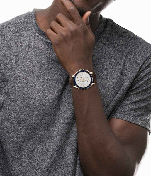  Shop Authentic Tommy Hilfiger Luke Quartz White Dial Brown Leather Strap Watch for Men - 1791118 - Luxxuri