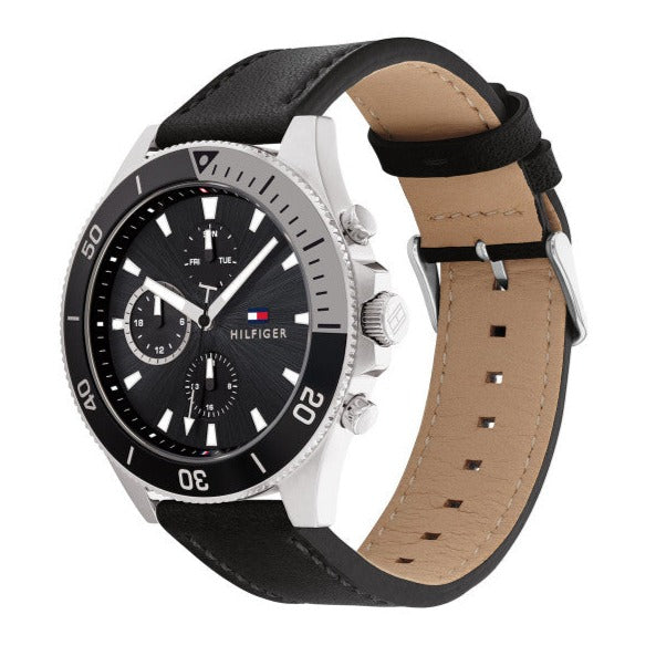  Shop Authentic Tommy Hilfiger Larson Chronograph Black Dial Black Leather Strap Watch For Men - 1791984 - Luxxuri