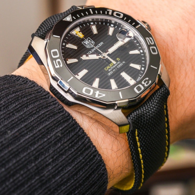  Shop Authentic Tag Heuer Aquaracer Calibre 5 Automatic Black Dial Black Nylon Strap Watch for Men - WAY211A.FC6362 - Luxxuri
