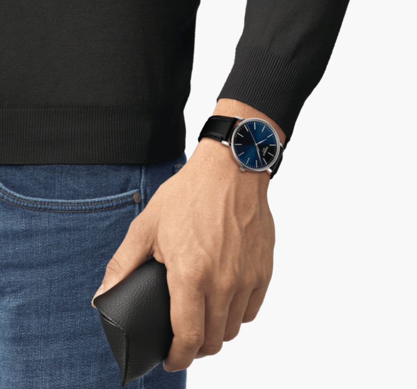  Shop Authentic Tissot Everytime Gent Blue Dial Black Leather Strap Watch for Men - T143.410.16.041.00 - Luxxuri