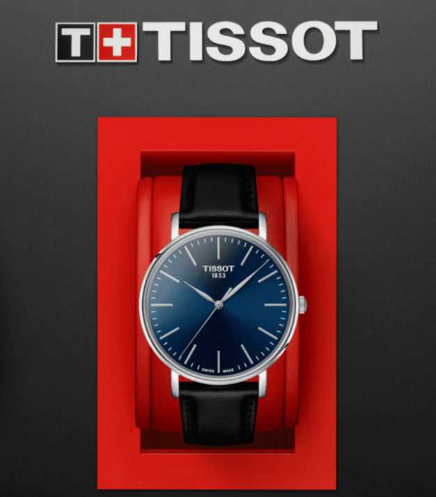  Shop Authentic Tissot Everytime Gent Blue Dial Black Leather Strap Watch for Men - T143.410.16.041.00 - Luxxuri