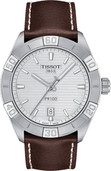  Shop Authentic Tissot PR 100 Sport Silver Dial Brown Leather Strap Watch For Men - T101.610.16.031.00 - Luxxuri