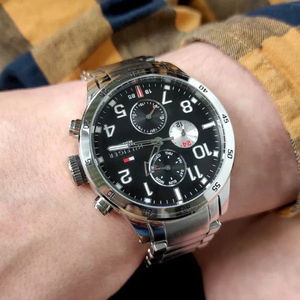  Shop Authentic Tommy Hilfiger Cool Sport Multifunction Black Dial Silver Steel Strap Watch for Men - 1791141 - Luxxuri