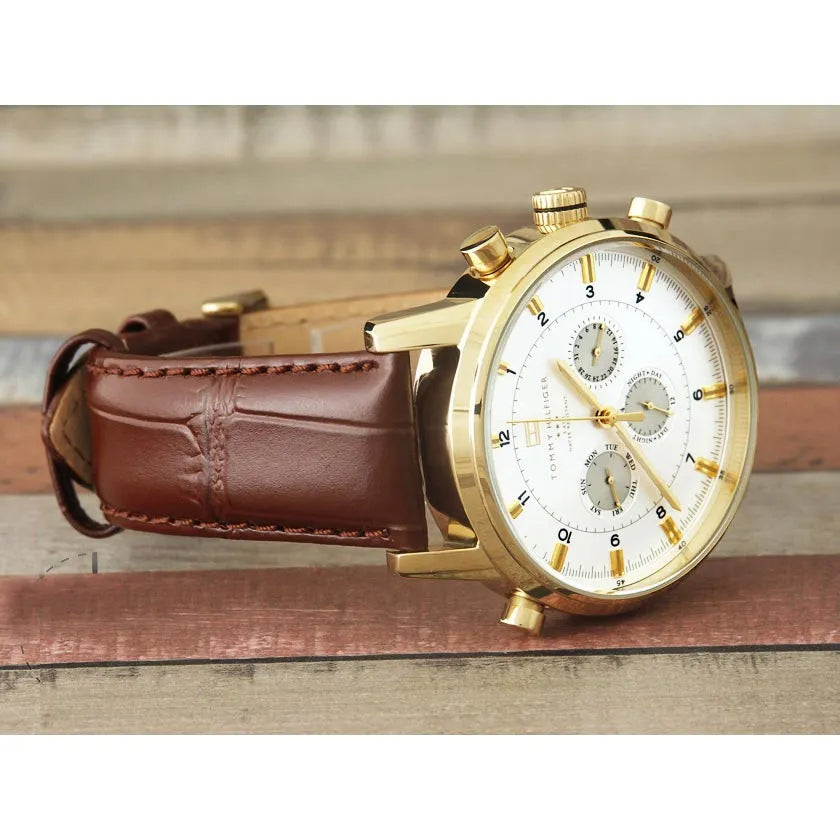  Shop Authentic Tommy Hilfiger Harrison White Dial Brown Leather Strap Watch for Men - 1790874 - Luxxuri
