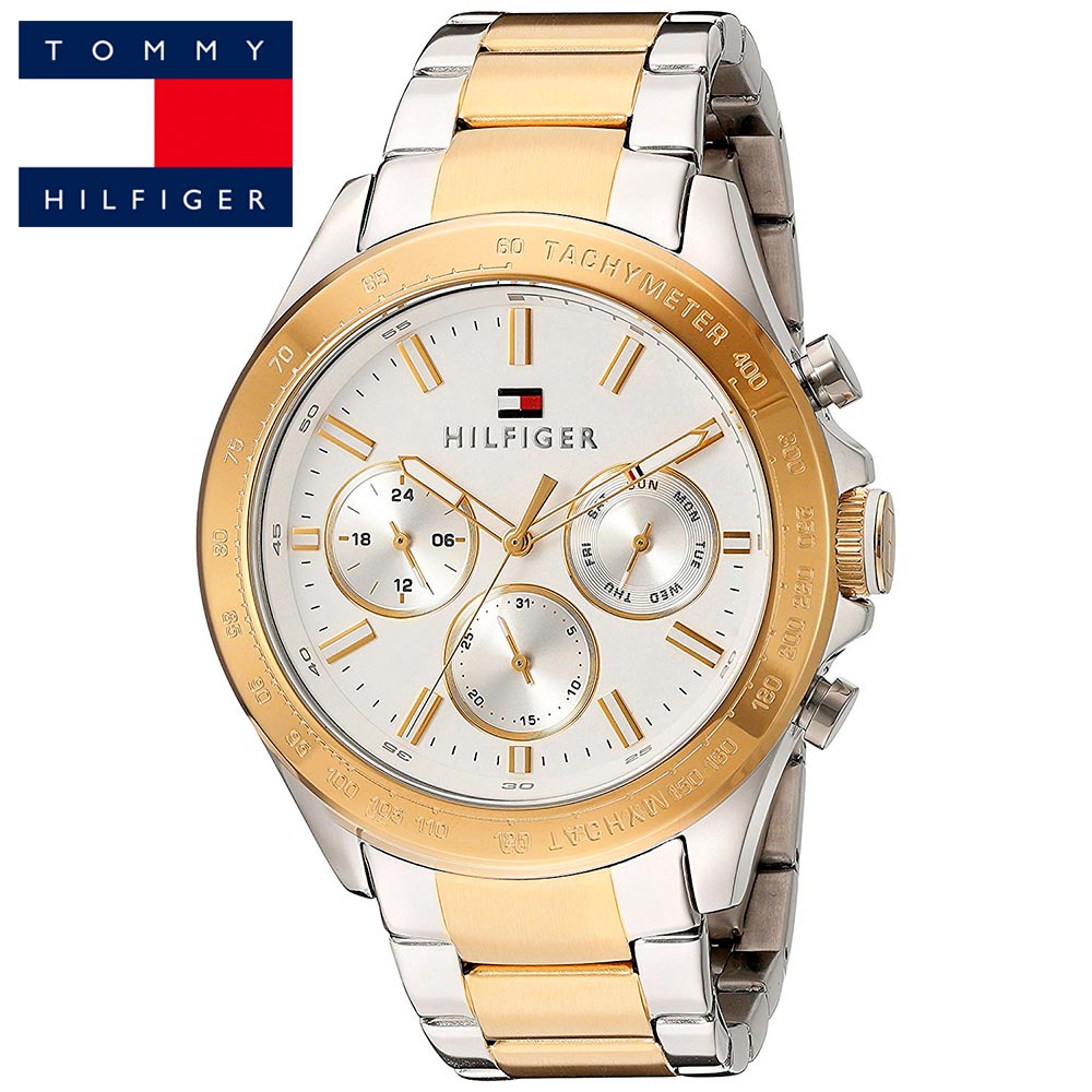  Shop Authentic Tommy Hilfiger Hudson Chronograph White Dial Two Tone Steel Strap Watch For Men - 1791226 - Luxxuri
